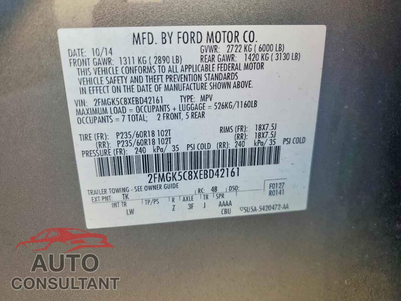 FORD FLEX 2014 - 2FMGK5C8XEBD42161