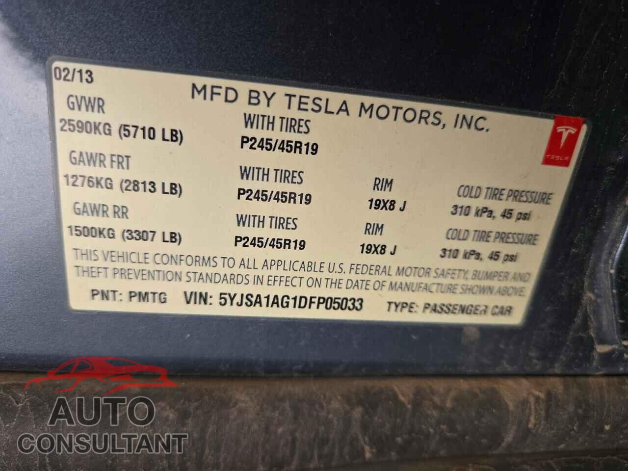 TESLA MODEL S 2013 - 5YJSA1AG1DFP05033