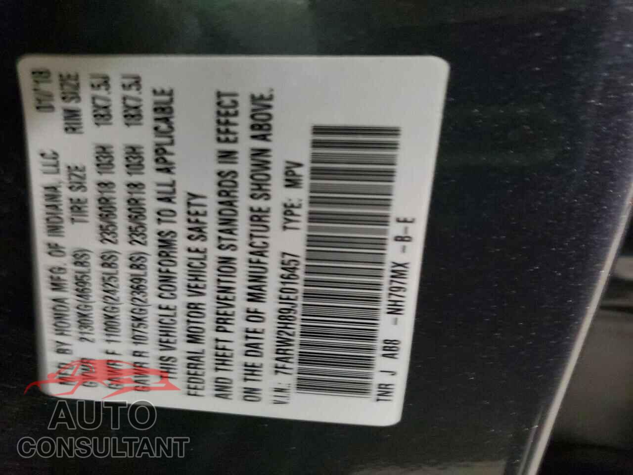 HONDA CRV 2018 - 7FARW2H89JE016457