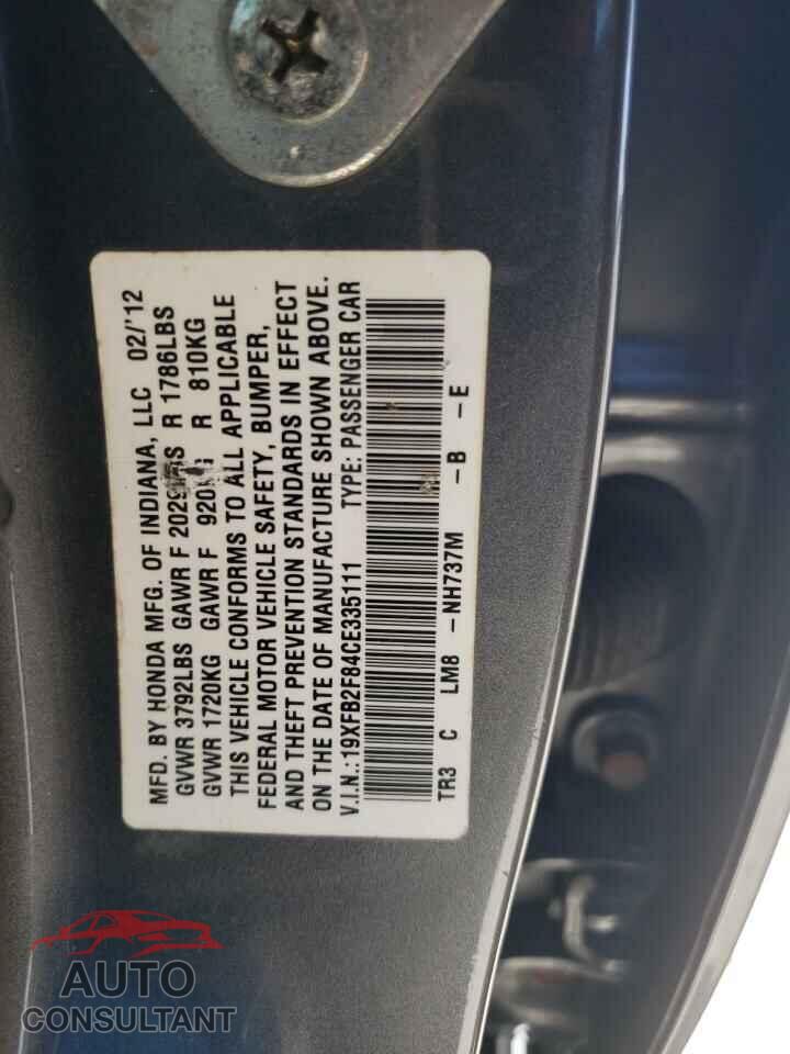 HONDA CIVIC 2012 - 19XFB2F84CE335111