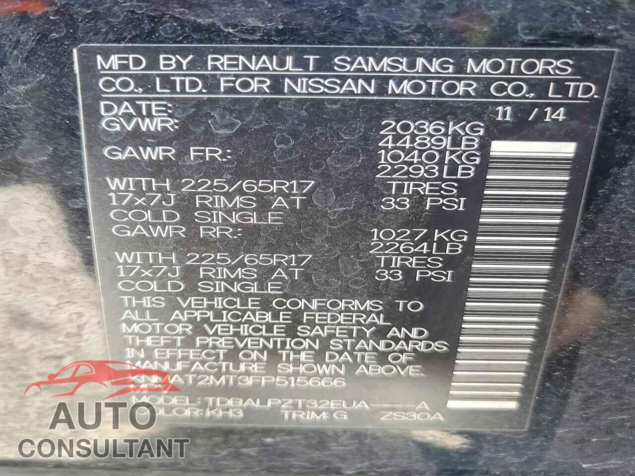 NISSAN ROGUE 2015 - KNMAT2MT3FP515666