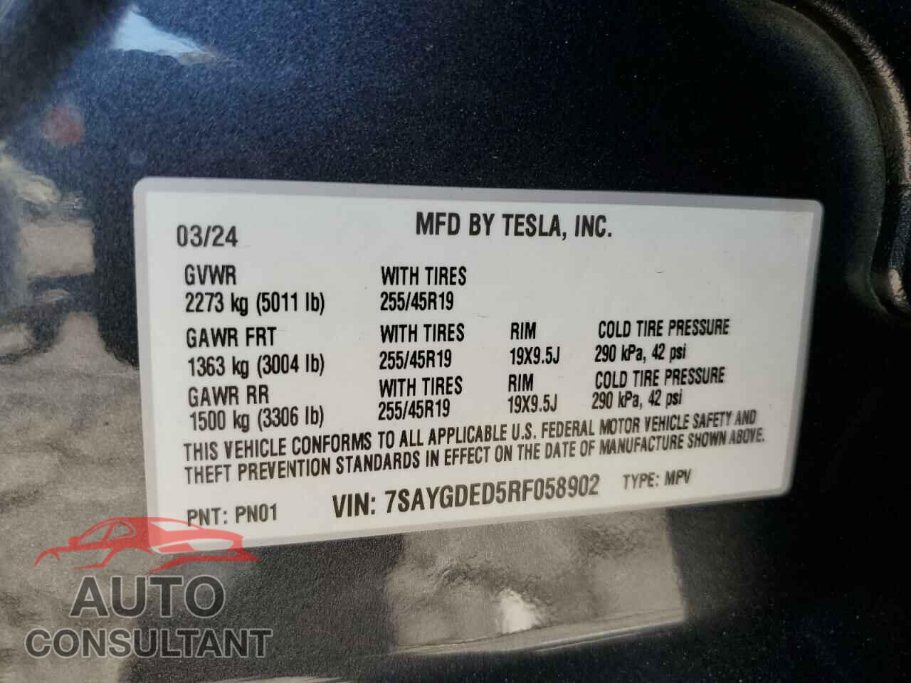 TESLA MODEL Y 2024 - 7SAYGDED5RF058902