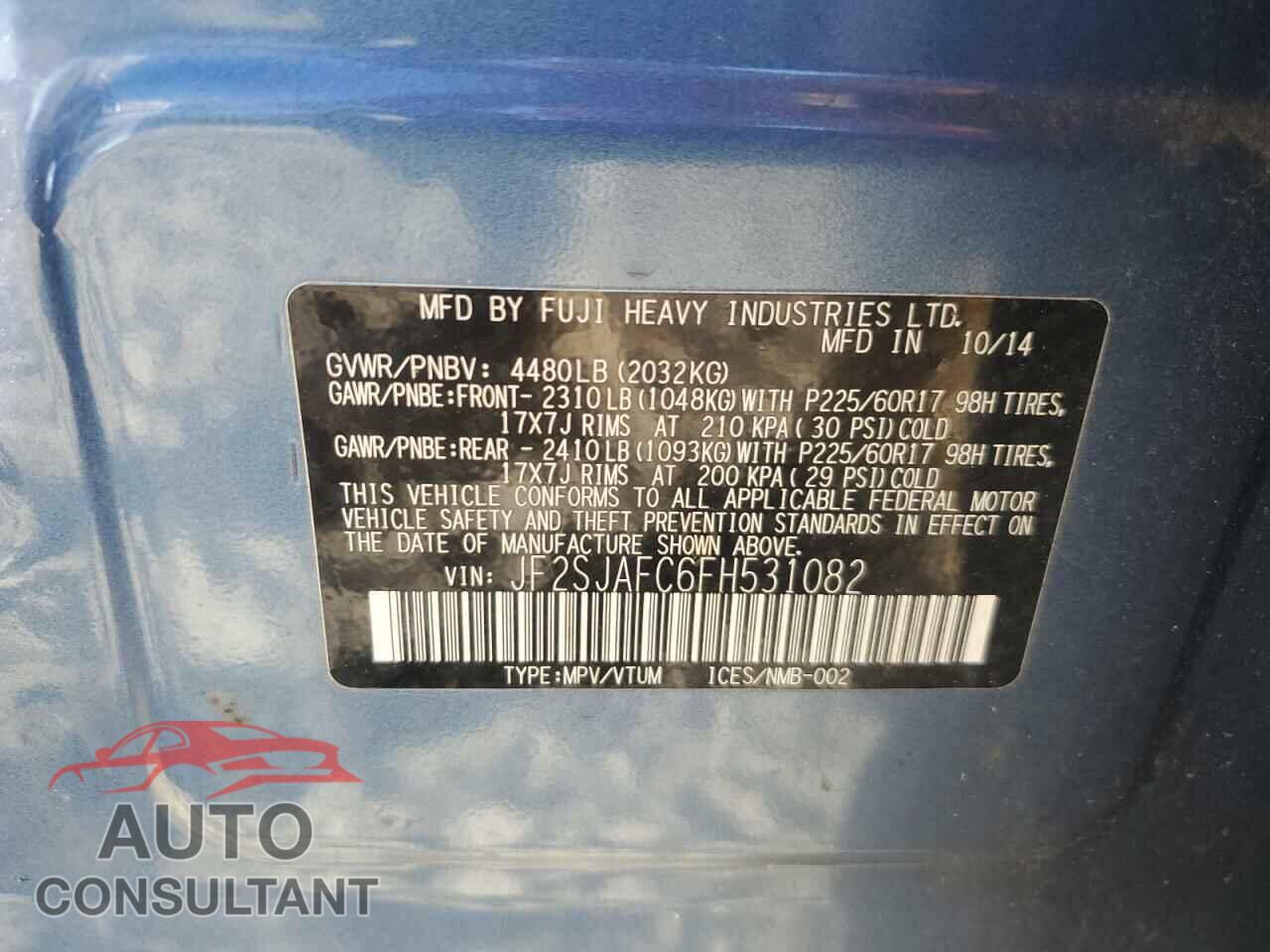 SUBARU FORESTER 2015 - JF2SJAFC6FH531082