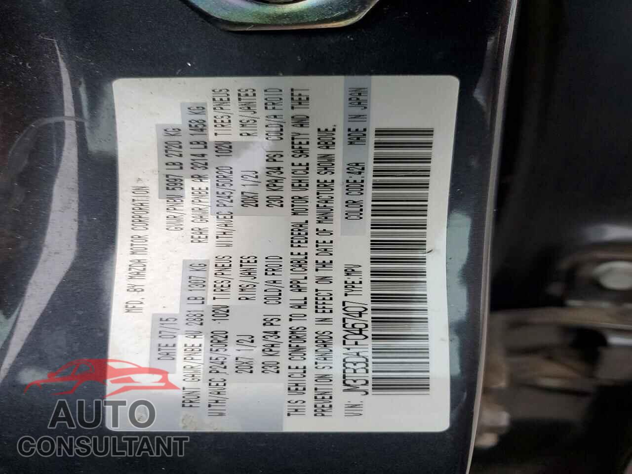 MAZDA CX-9 2015 - JM3TB3DA1F0467407