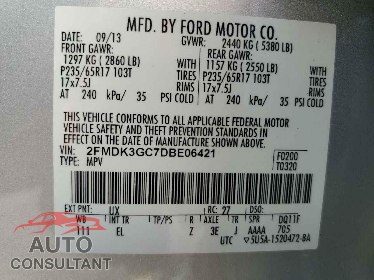 FORD EDGE 2013 - 2FMDK3GC7DBE06421