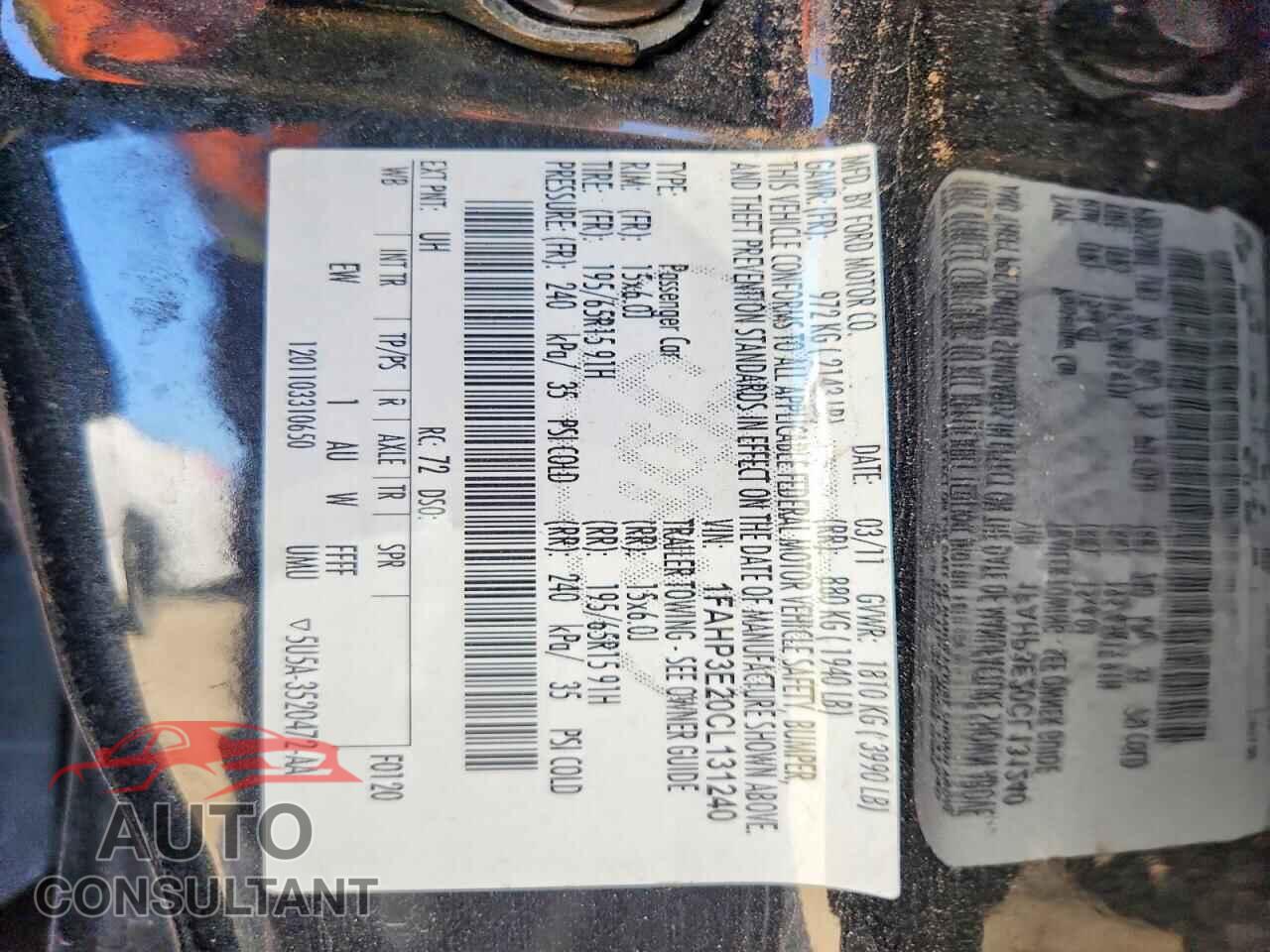 FORD FOCUS 2012 - 1FAHP3E20CL131240
