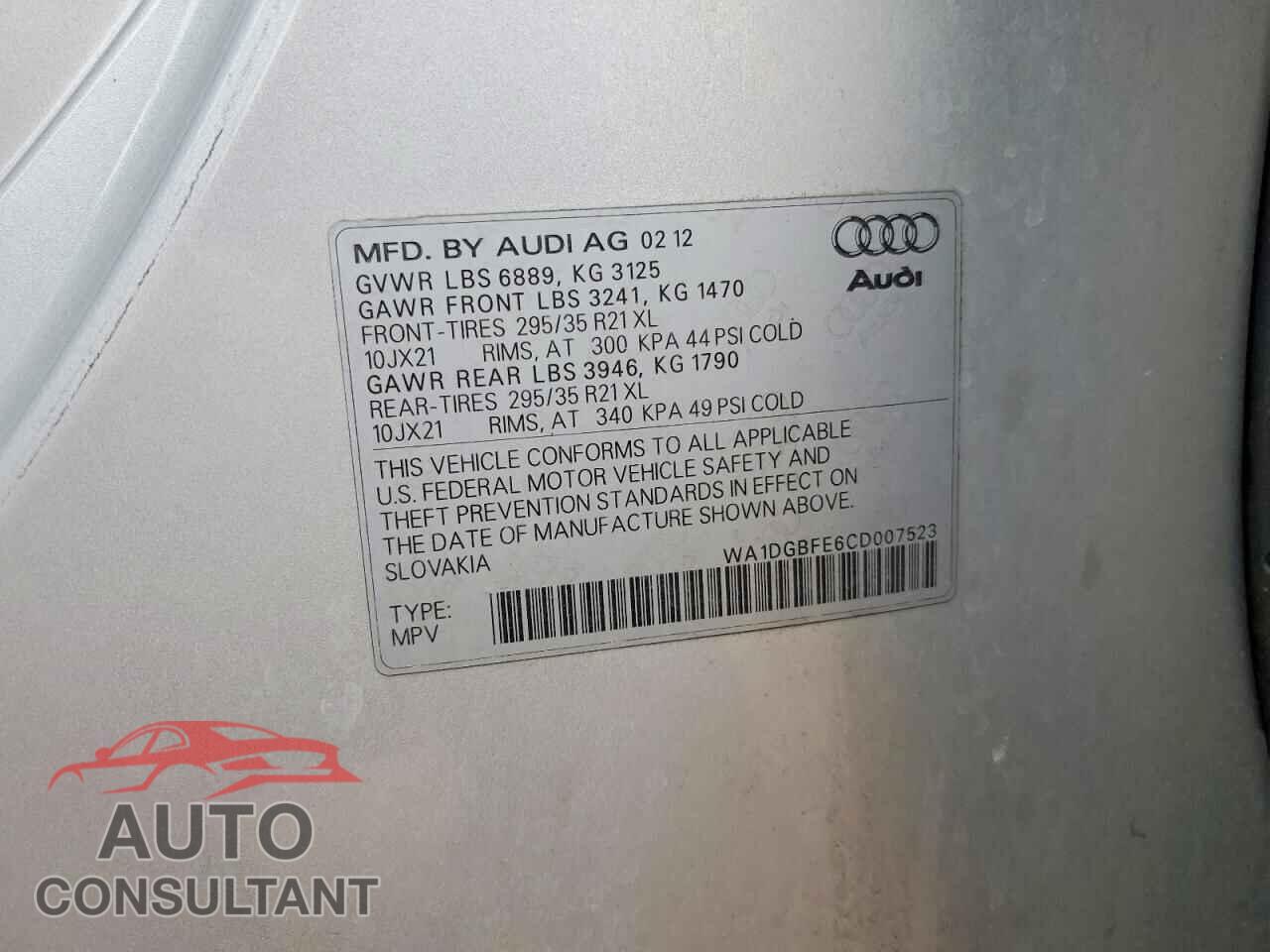 AUDI Q7 2012 - WA1DGBFE6CD007523