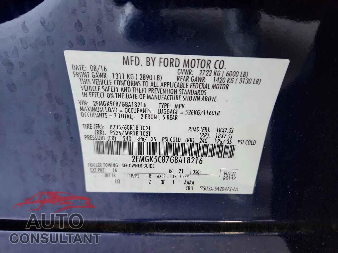 FORD FLEX 2016 - 2FMGK5C87GBA18216