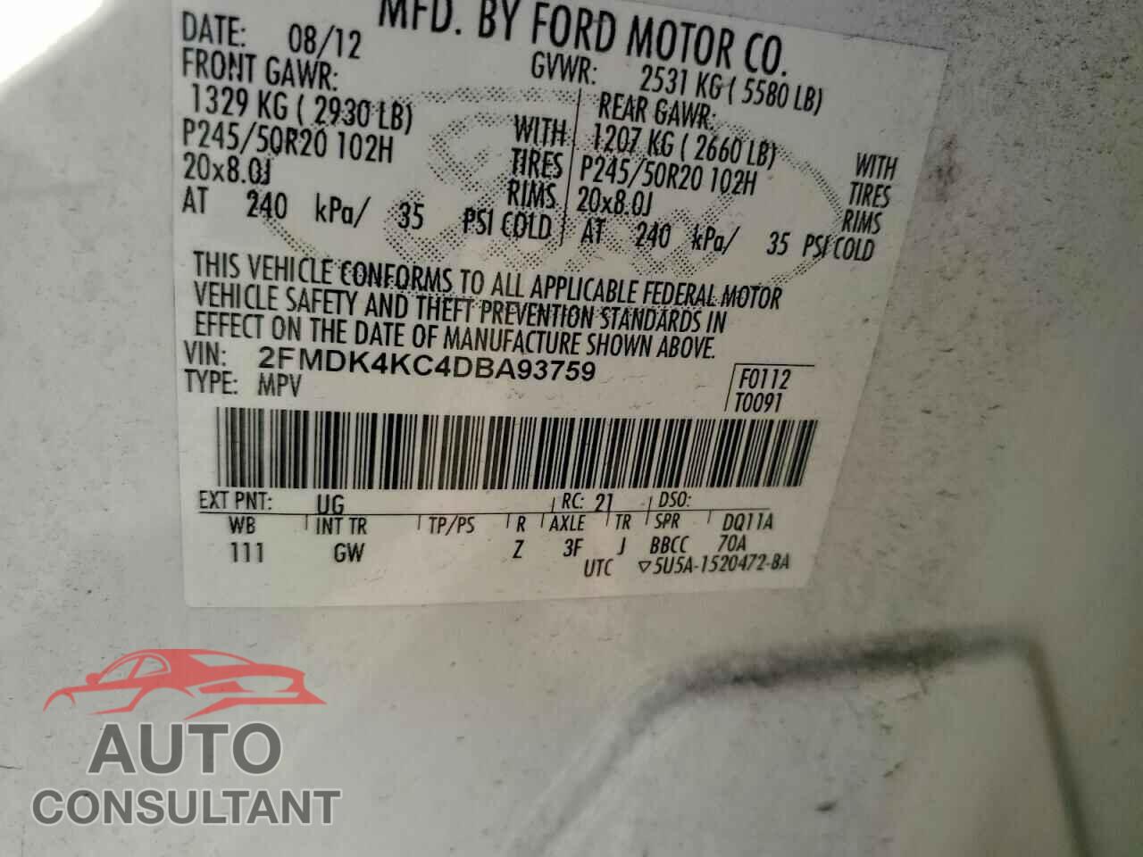 FORD EDGE 2013 - 2FMDK4KC4DBA93759