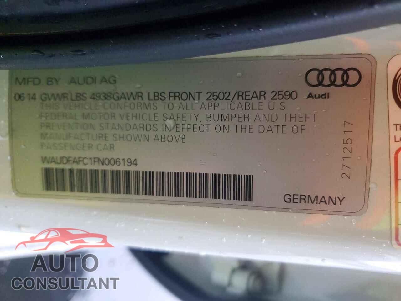 AUDI A6 2015 - WAUDFAFC1FN006194