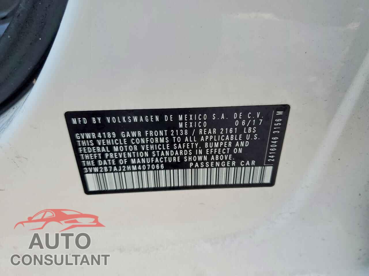 VOLKSWAGEN JETTA 2017 - 3VW2B7AJ2HM407066