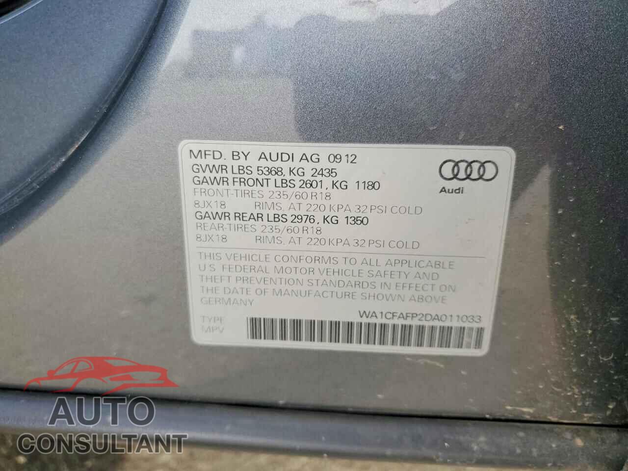 AUDI Q5 2013 - WA1CFAFP2DA011033