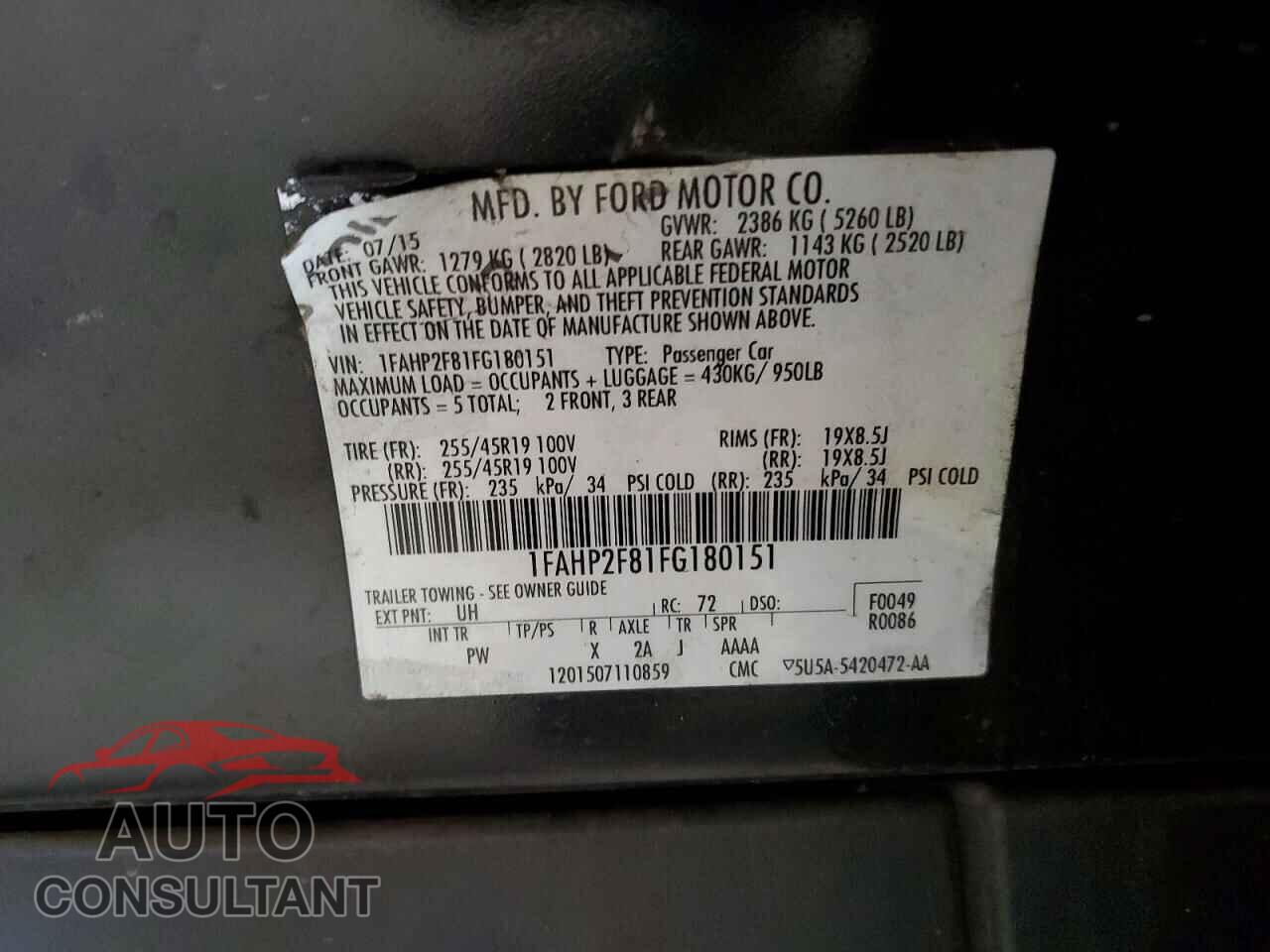 FORD TAURUS 2015 - 1FAHP2F81FG180151