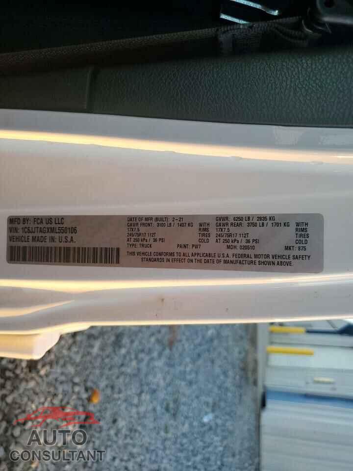 JEEP GLADIATOR 2021 - 1C6JJTAGXML550106