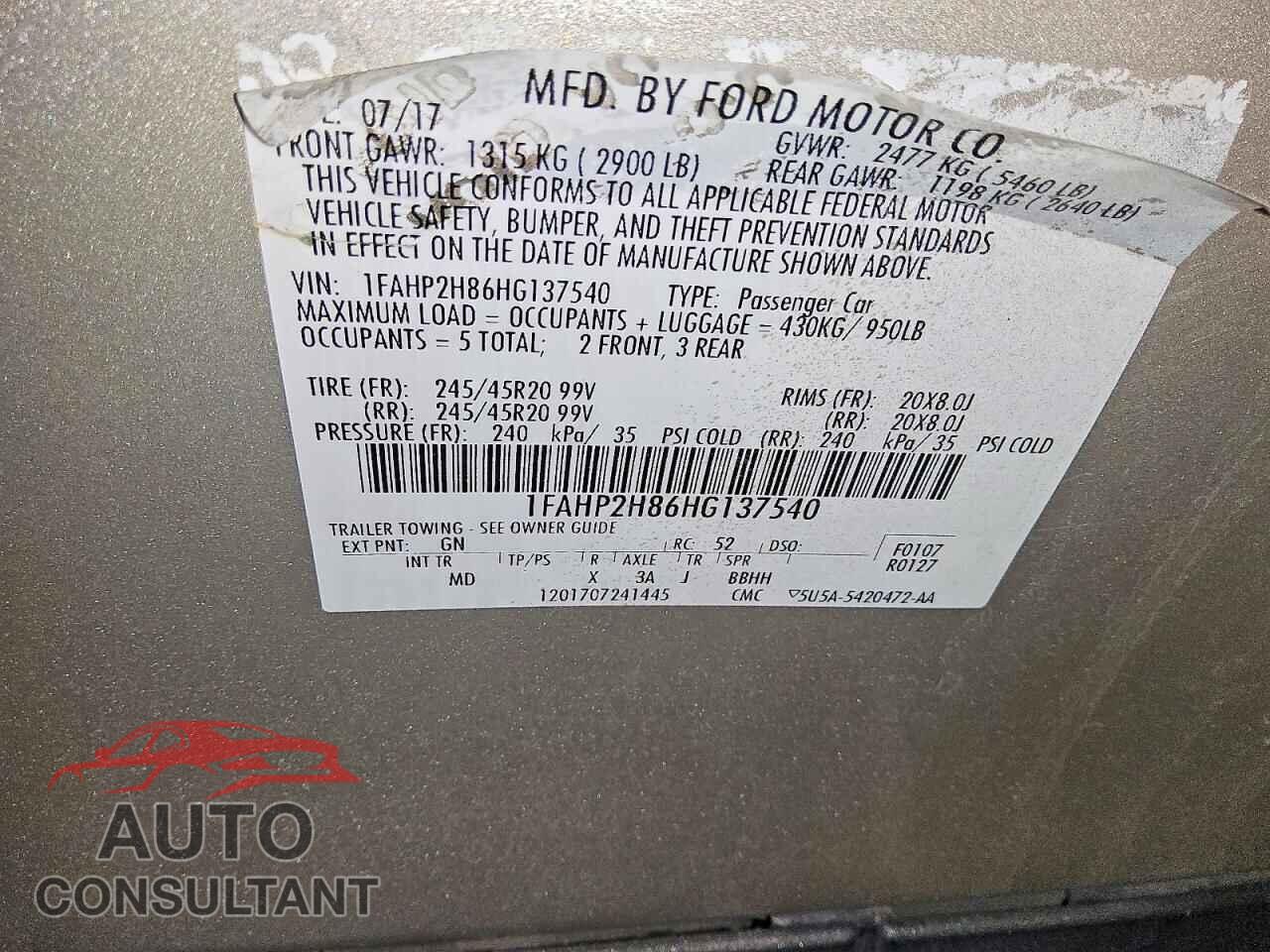 FORD TAURUS 2017 - 1FAHP2H86HG137540