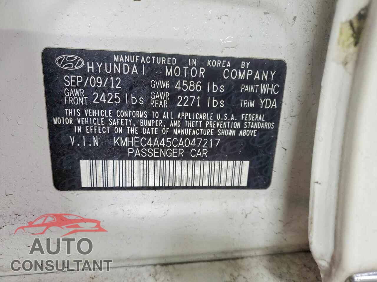 HYUNDAI SONATA 2012 - KMHEC4A45CA047217