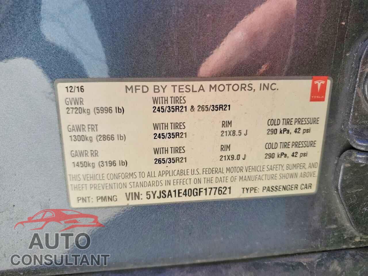 TESLA MODEL S 2016 - 5YJSA1E40GF177621