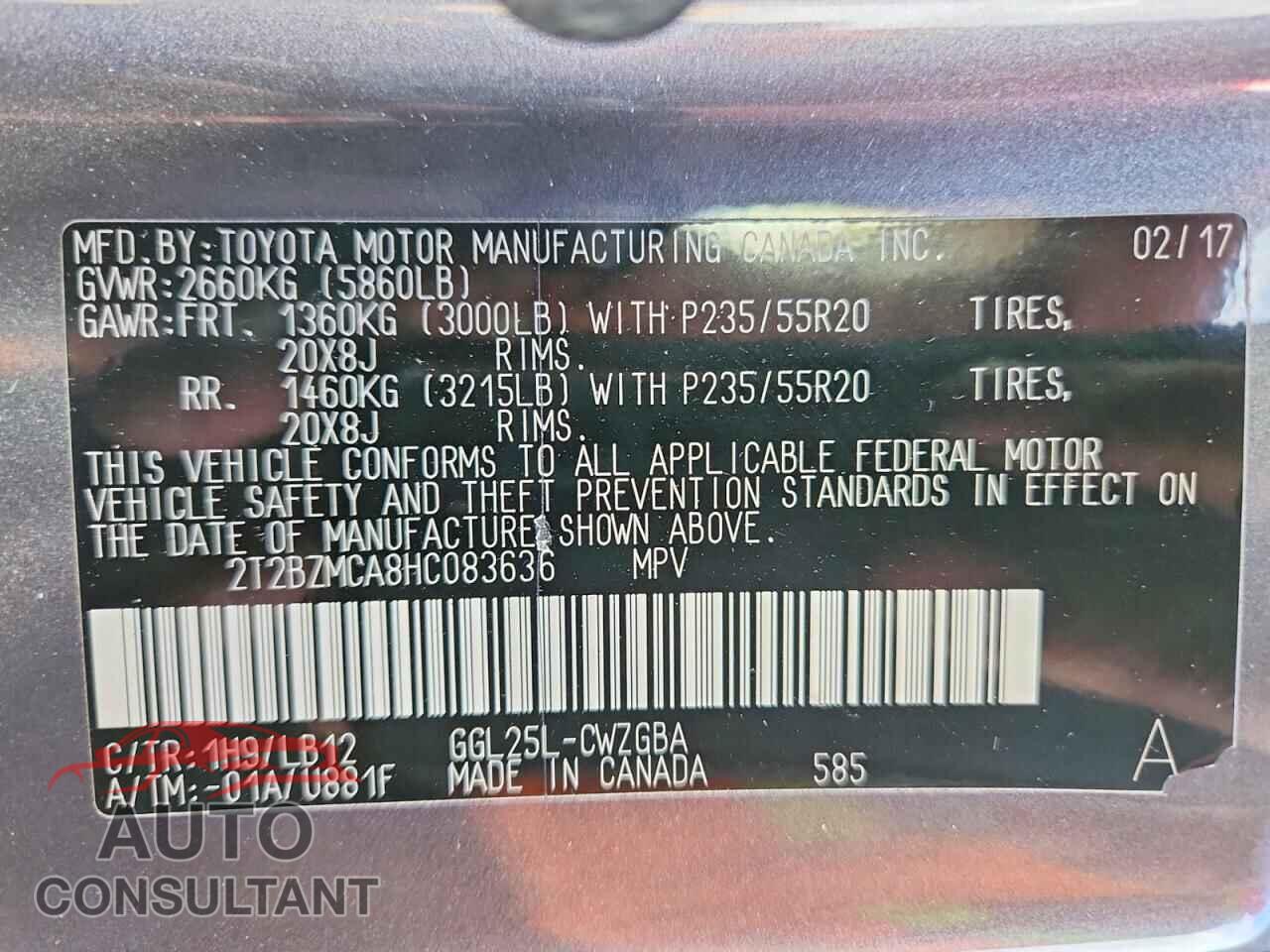LEXUS RX350 2017 - 2T2BZMCA8HC083636
