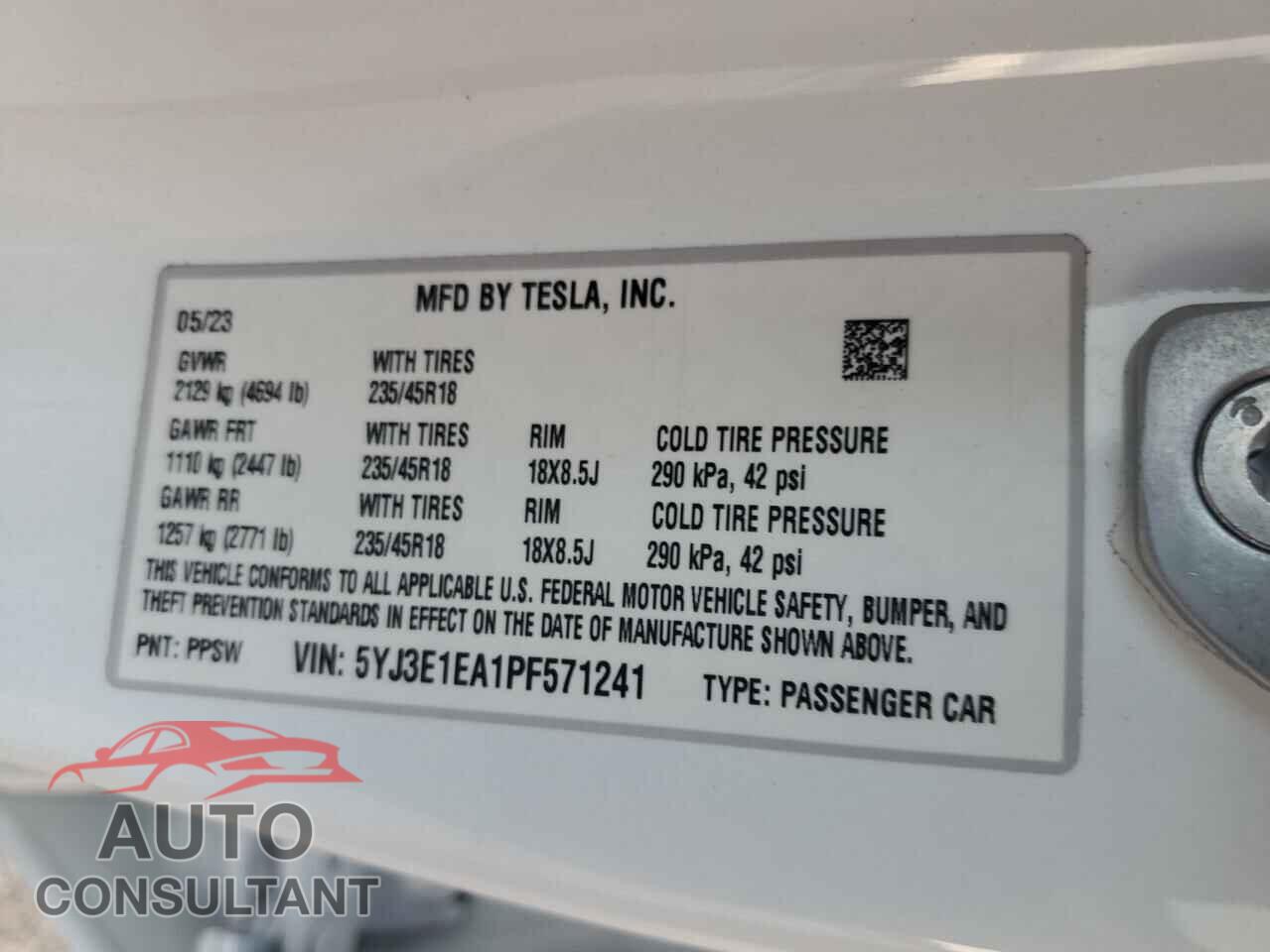 TESLA MODEL 3 2023 - 5YJ3E1EA1PF571241