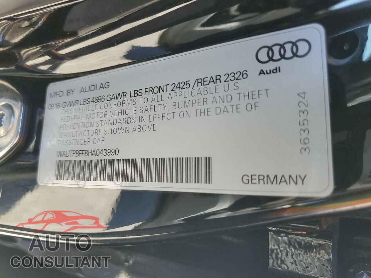AUDI A3 2017 - WAUTPBFF8HA043990