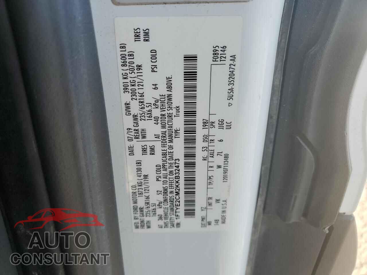 FORD TRANSIT 2019 - 1FTYE2CM2KKB32473