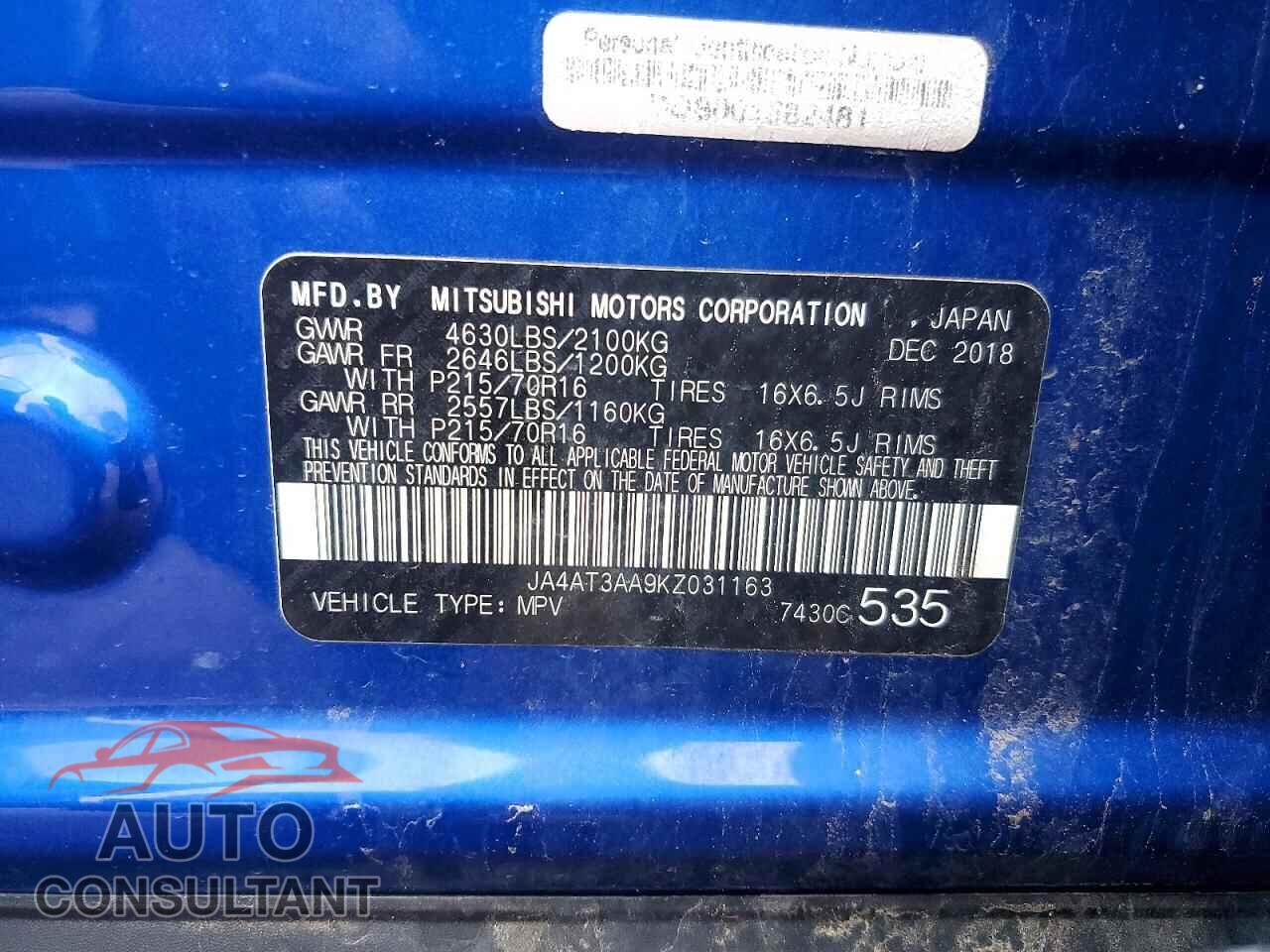 MITSUBISHI ECLIPSE 2019 - JA4AT3AA9KZ031163