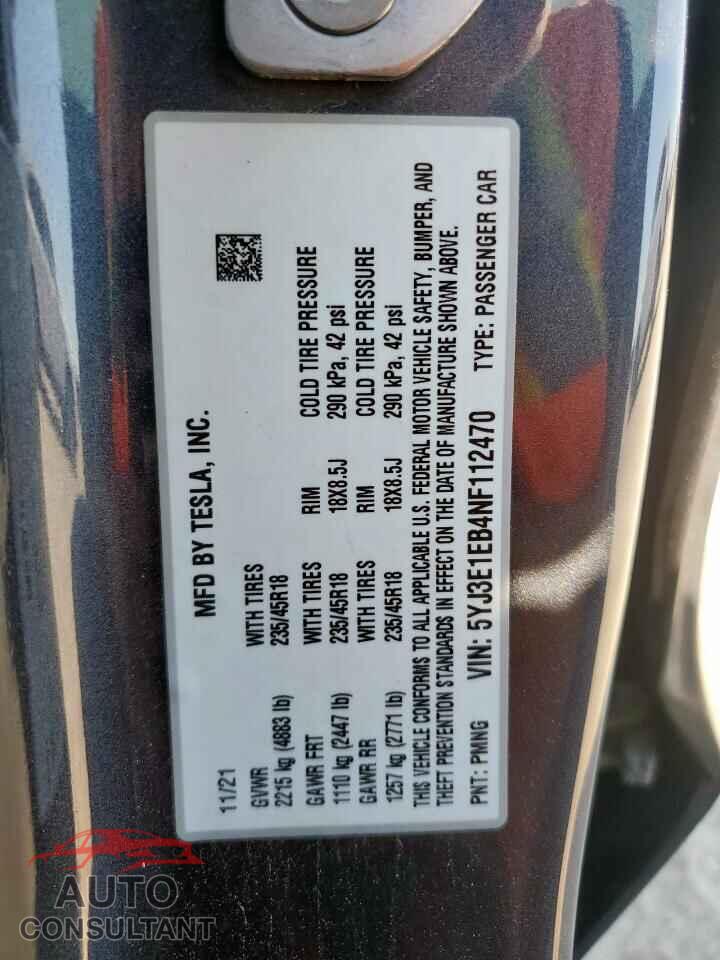 TESLA MODEL 3 2022 - 5YJ3E1EB4NF112470
