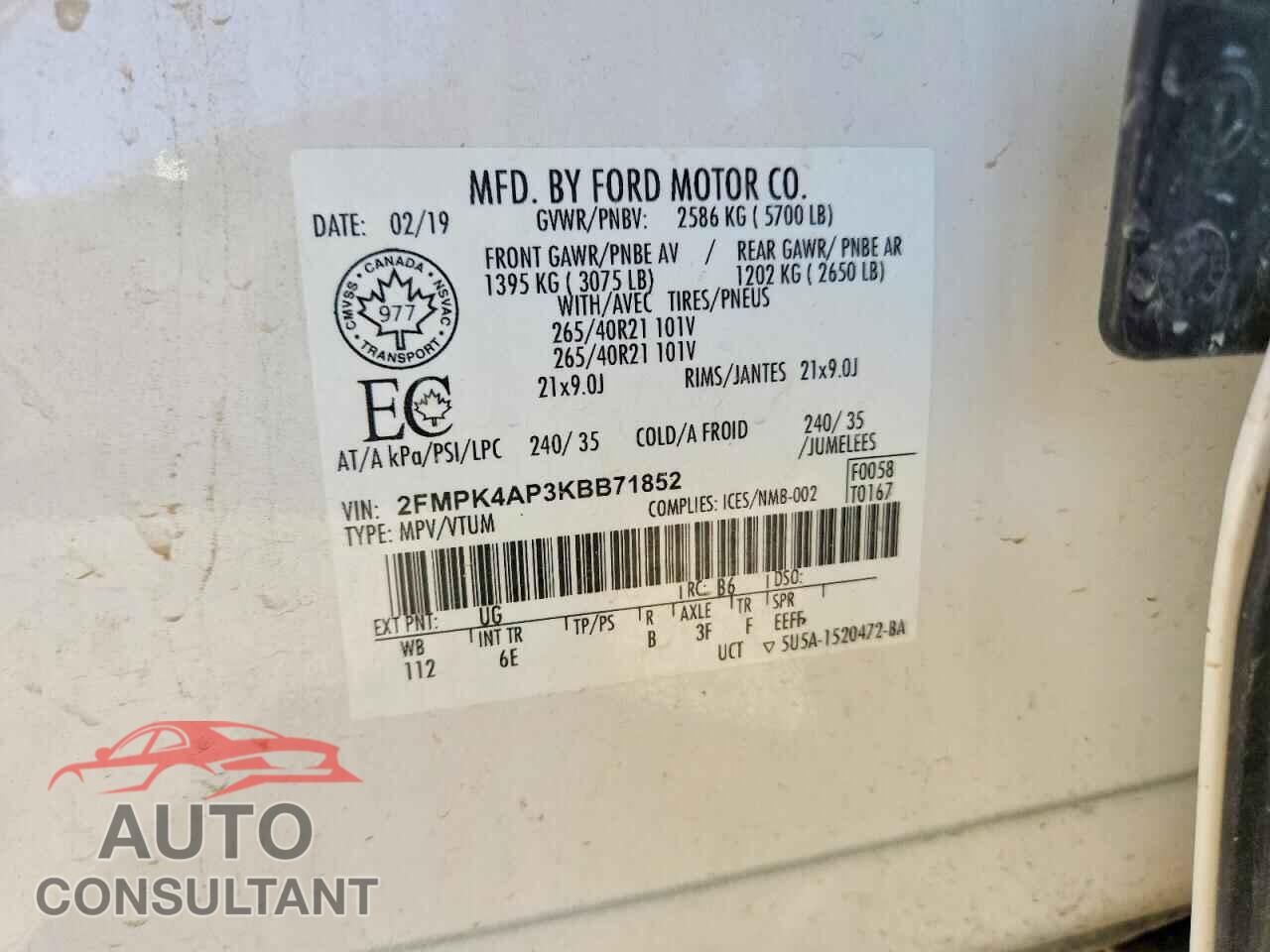 FORD EDGE 2019 - 2FMPK4AP3KBB71852