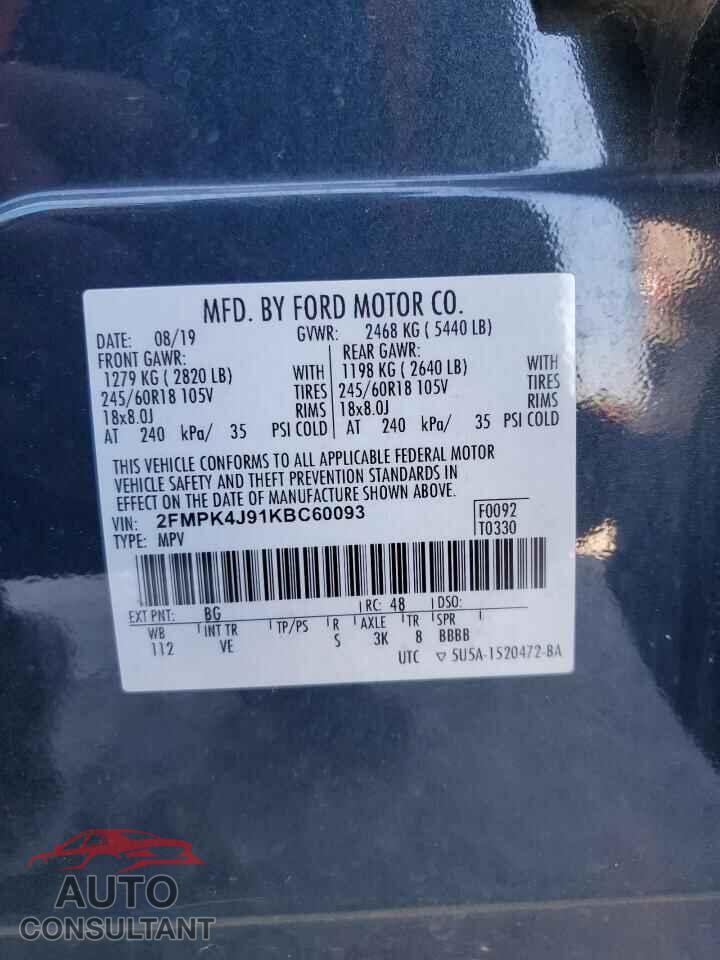 FORD EDGE 2019 - 2FMPK4J91KBC60093