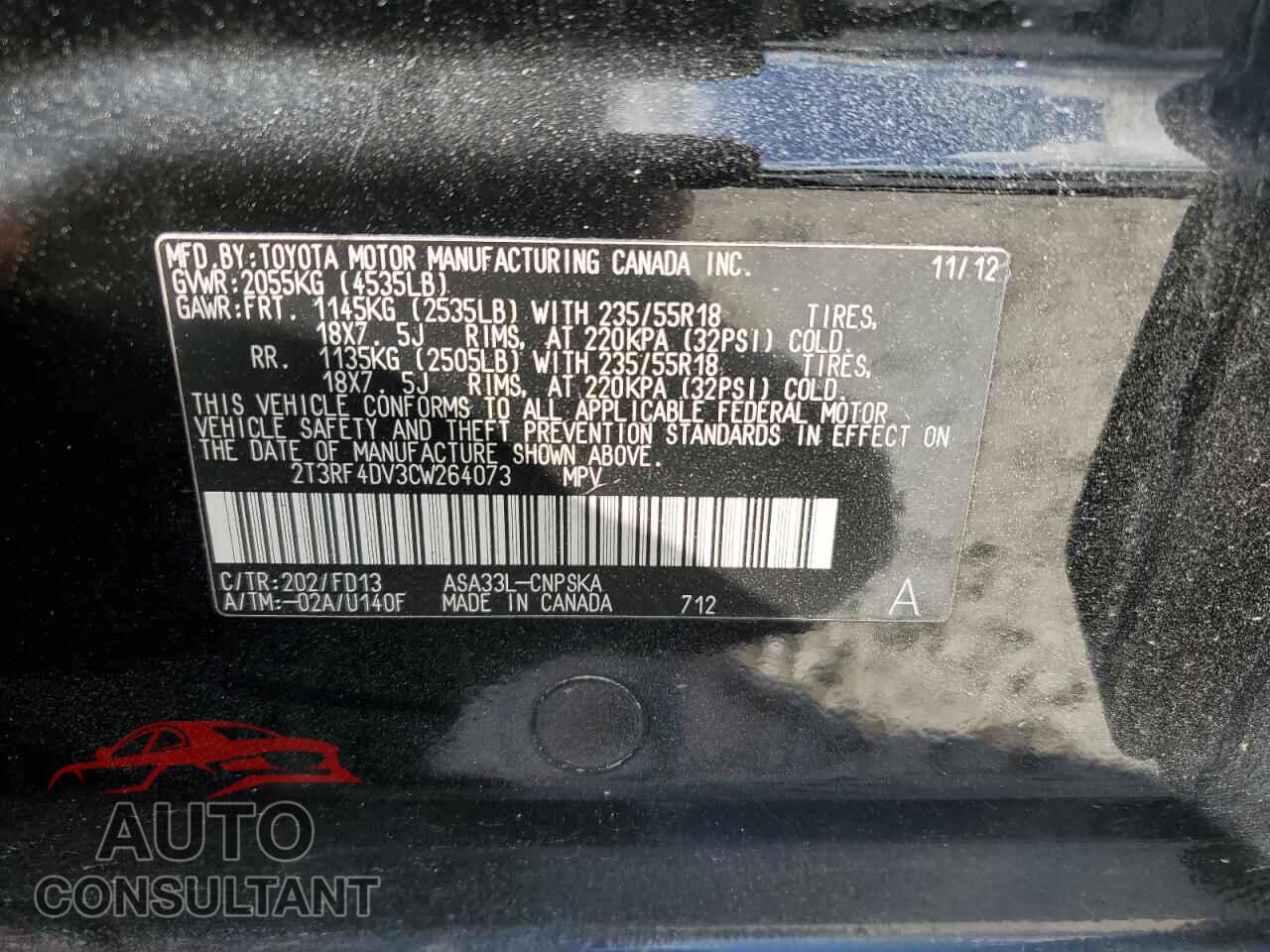 TOYOTA RAV4 2012 - 2T3RF4DV3CW264073