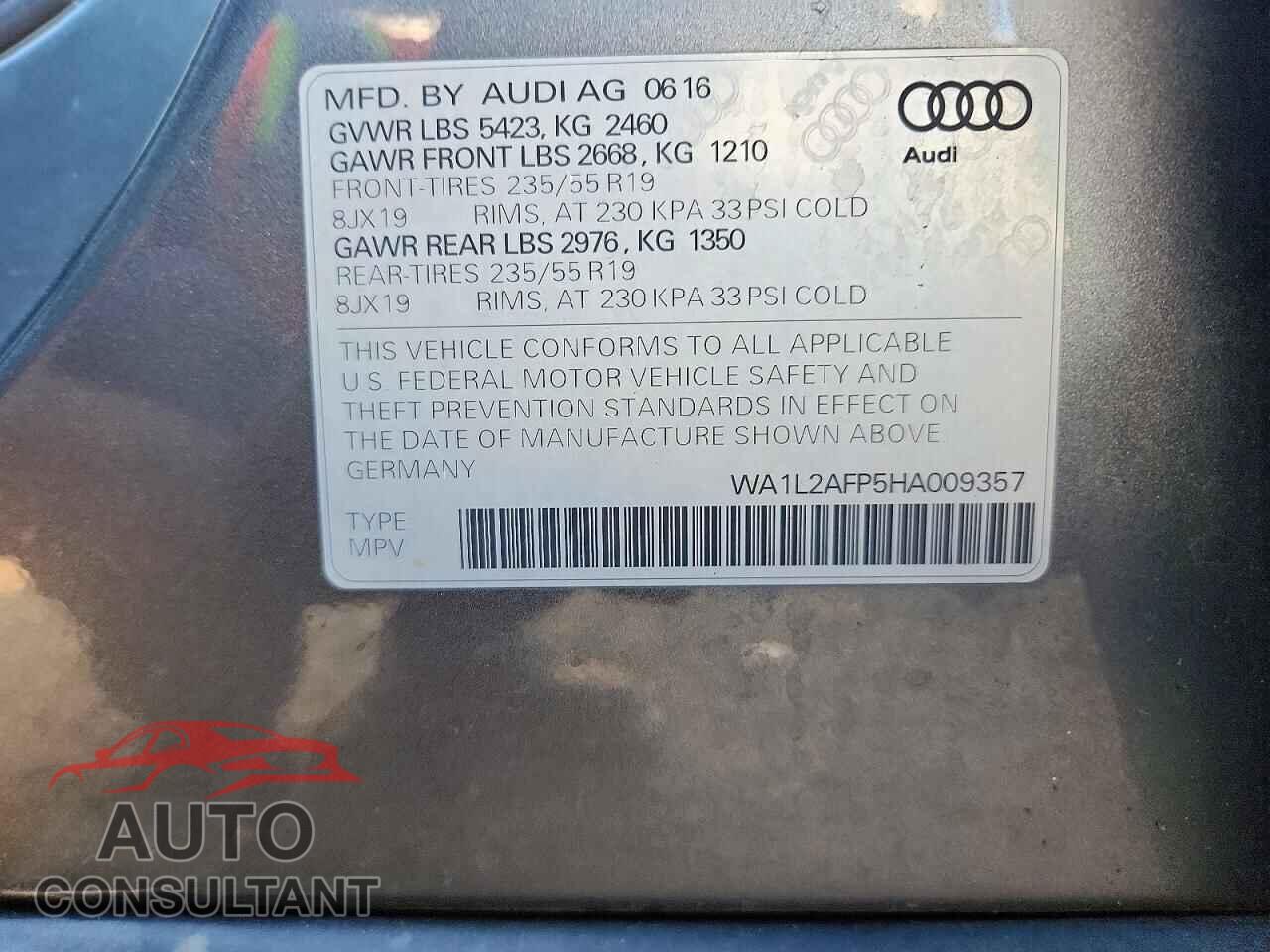 AUDI Q5 2017 - WA1L2AFP5HA009357