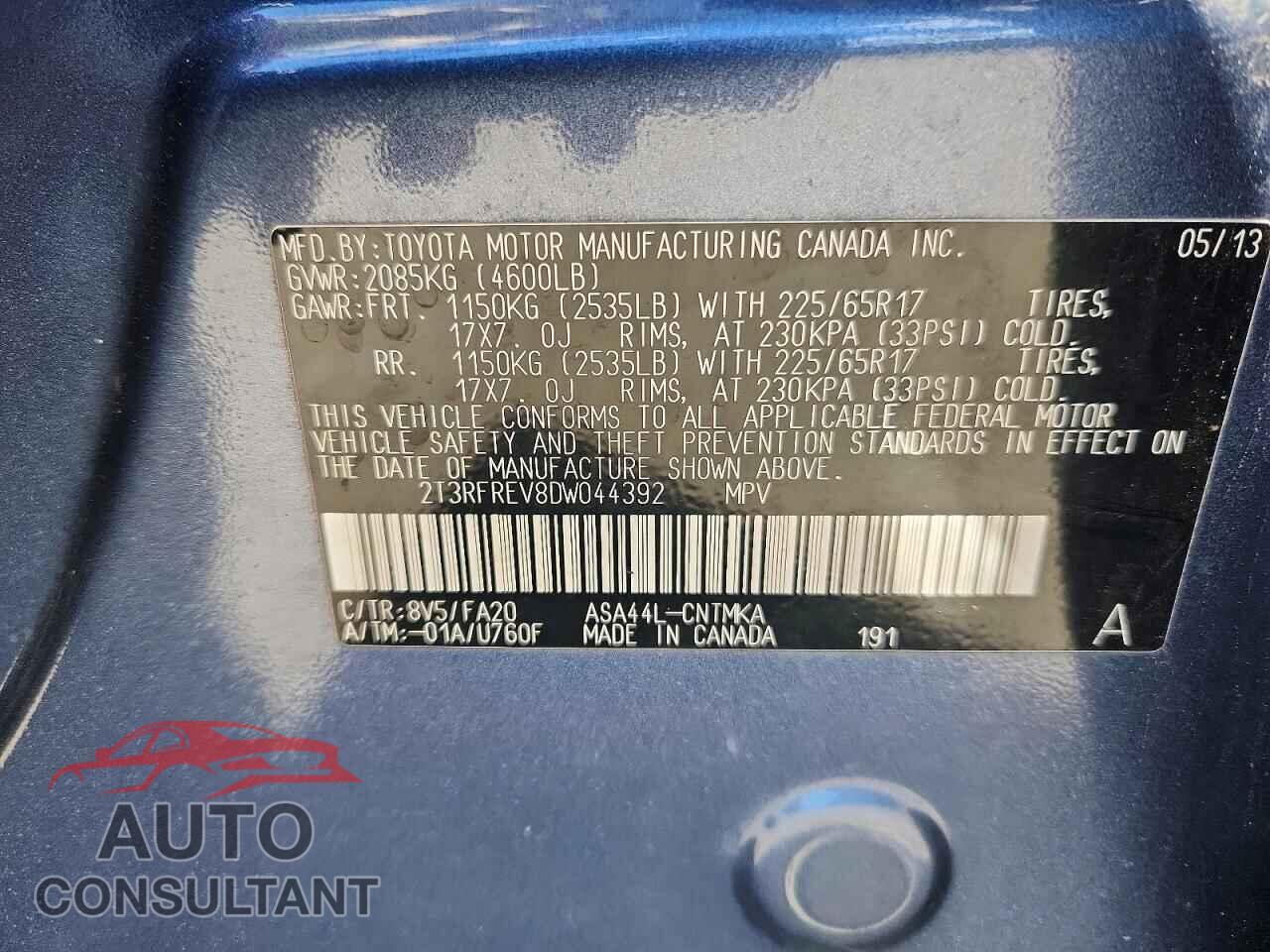 TOYOTA RAV4 2013 - 2T3RFREV8DW044392