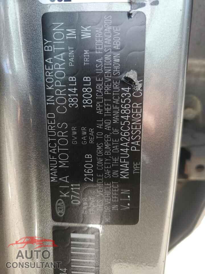 KIA FORTE 2012 - KNAFU4A26C5486534