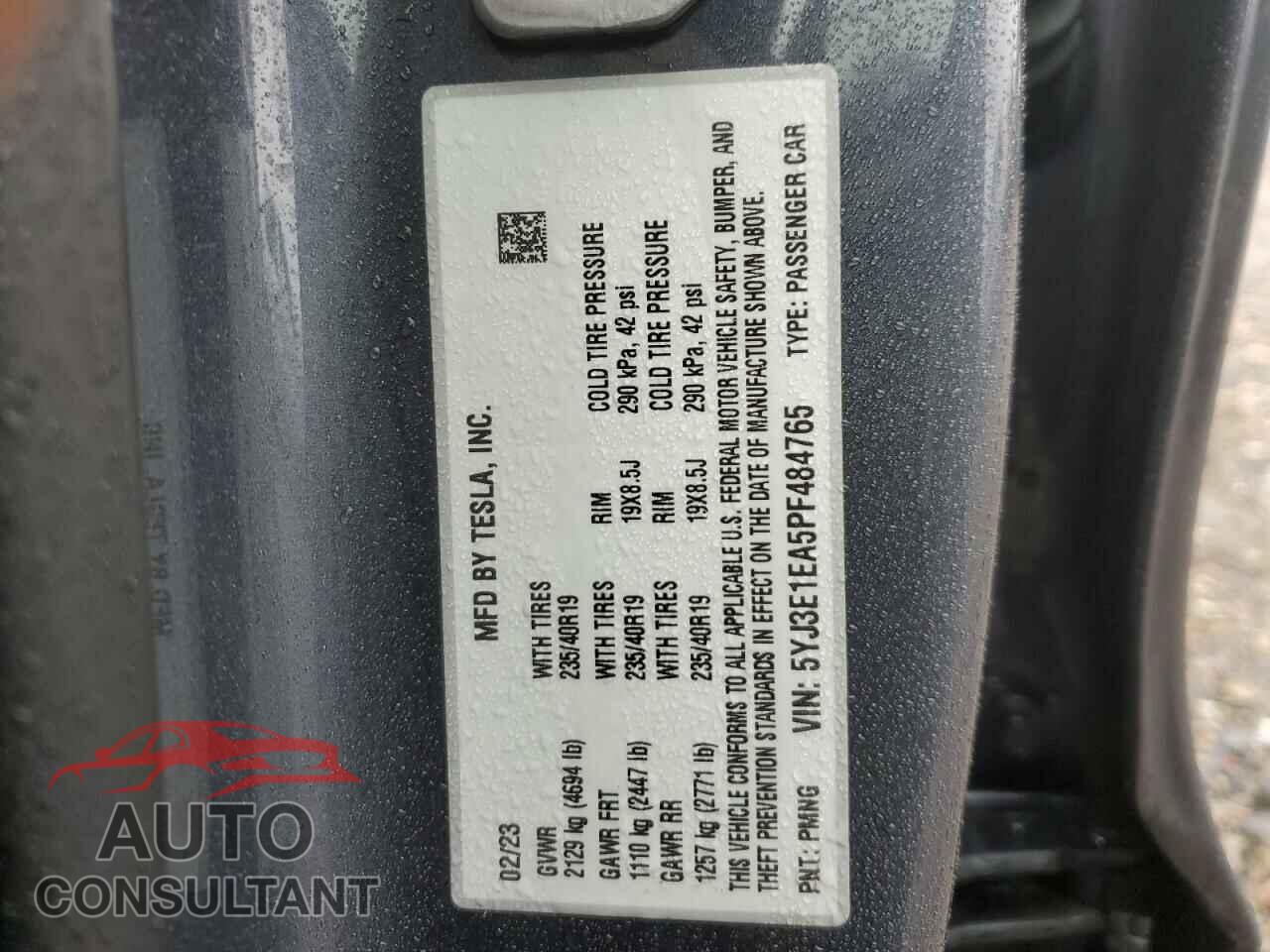 TESLA MODEL 3 2023 - 5YJ3E1EA5PF484765