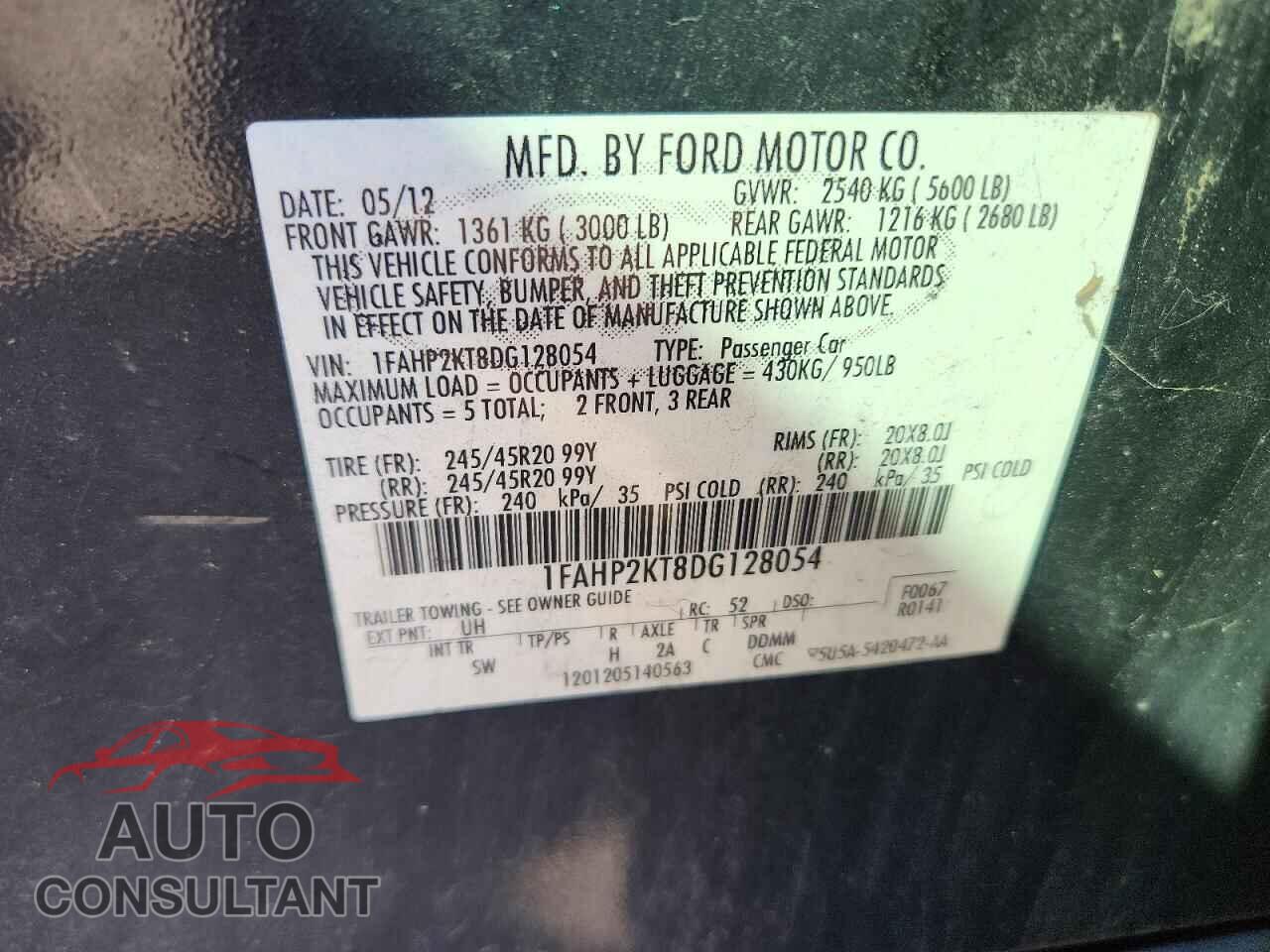 FORD TAURUS 2013 - 1FAHP2KT8DG128054