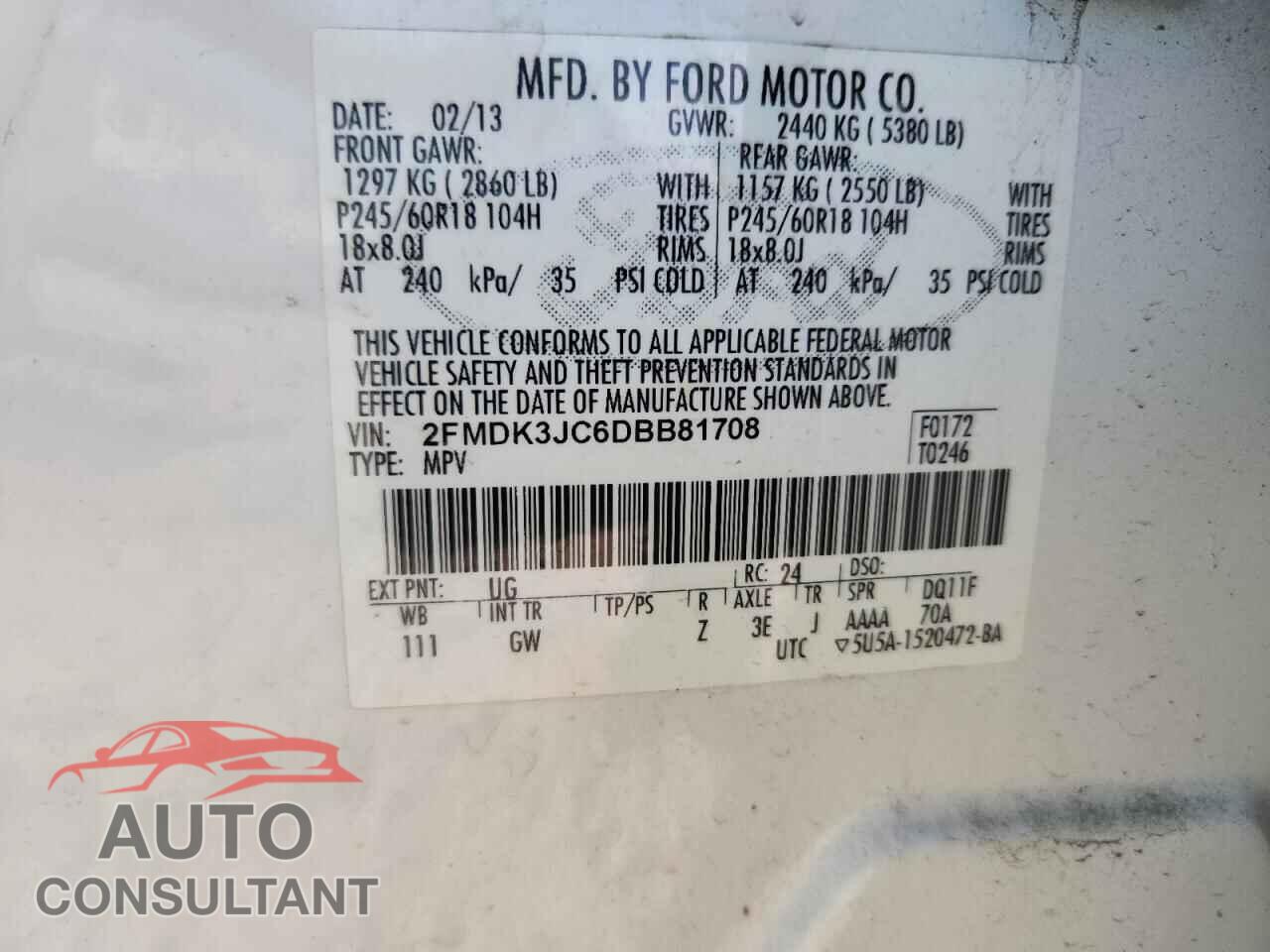 FORD EDGE 2013 - 2FMDK3JC6DBB81708