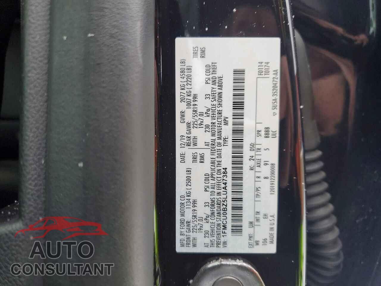 FORD ESCAPE 2020 - 1FMCU0BZ5LUA47384