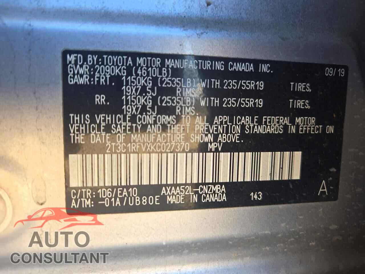 TOYOTA RAV4 2019 - 2T3C1RFVXKC027370