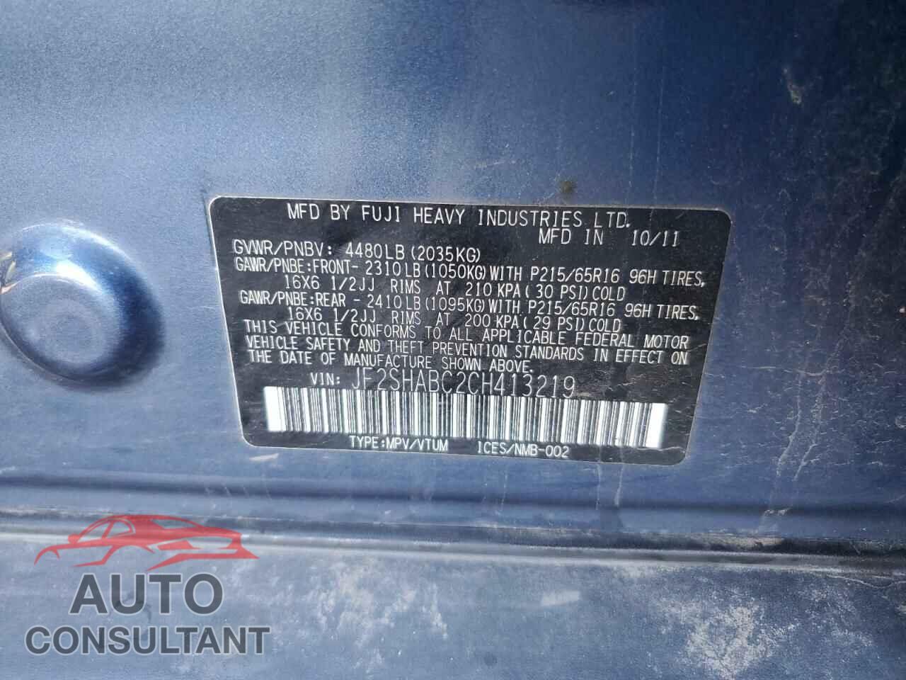 SUBARU FORESTER 2012 - JF2SHABC2CH413219