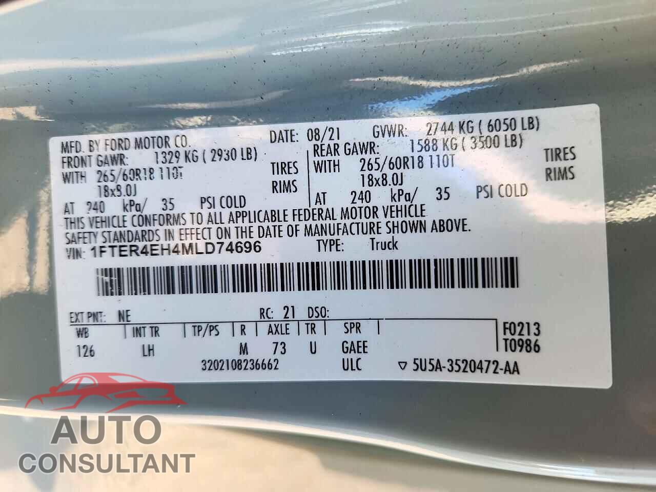 FORD RANGER 2021 - 1FTER4EH4MLD74696
