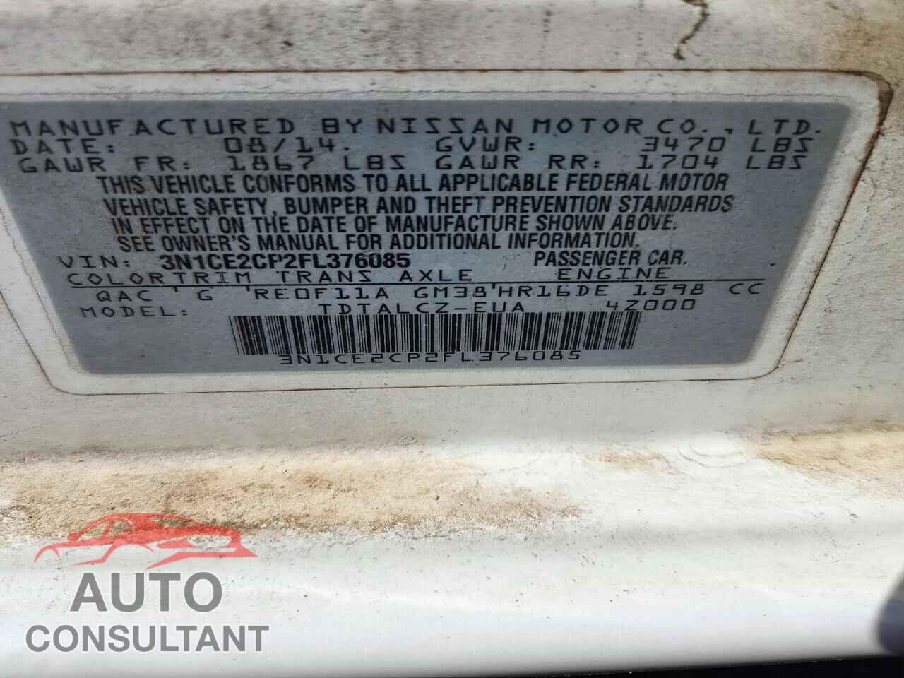 NISSAN VERSA 2015 - 3N1CE2CP2FL376085