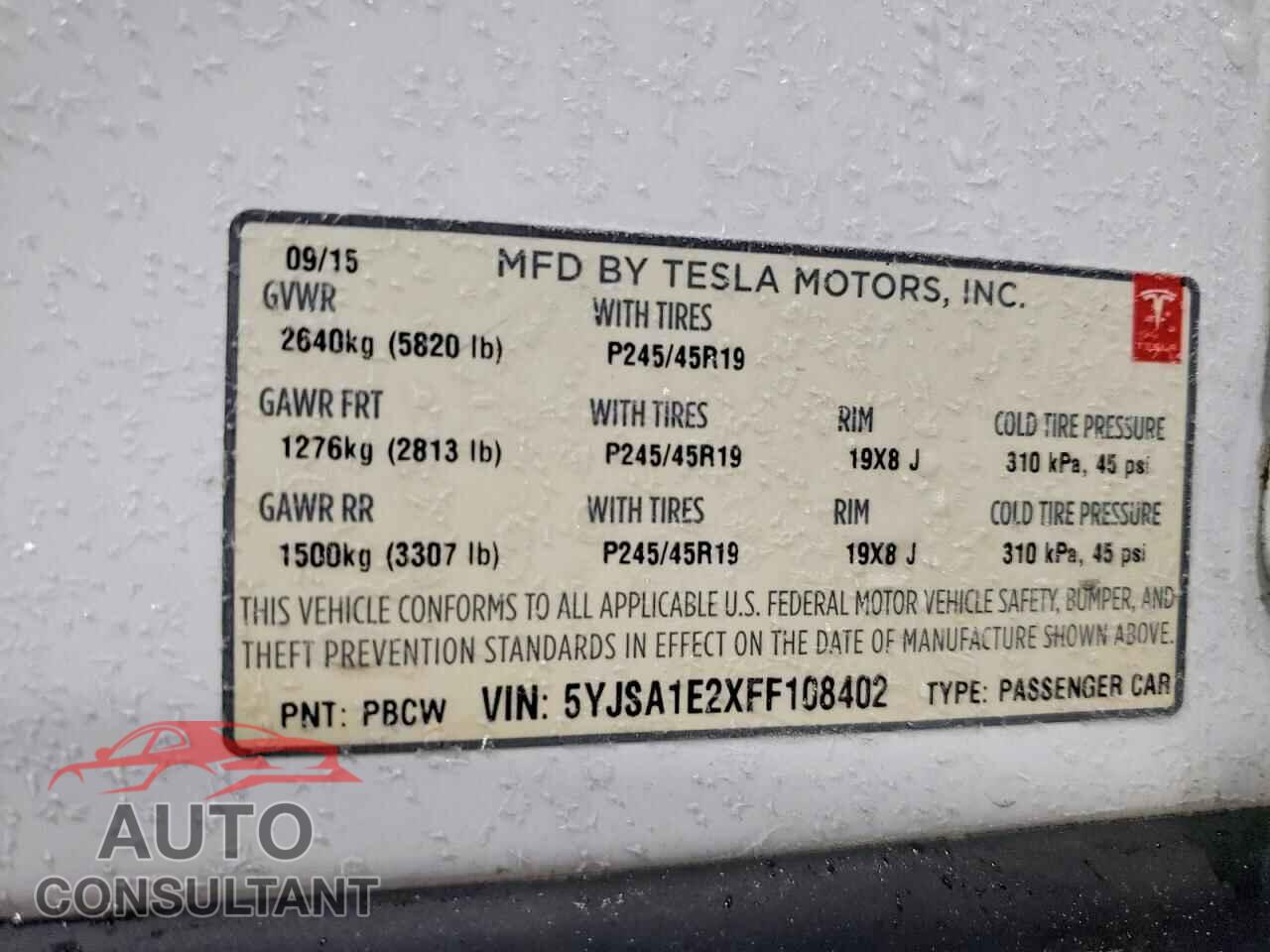 TESLA MODEL S 2015 - 5YJSA1E2XFF108402