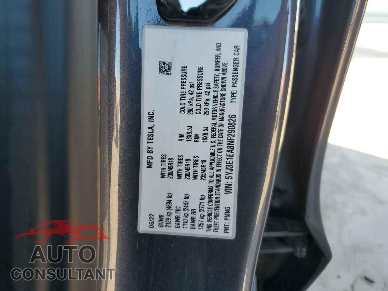 TESLA MODEL 3 2022 - 5YJ3E1EA8NF290826