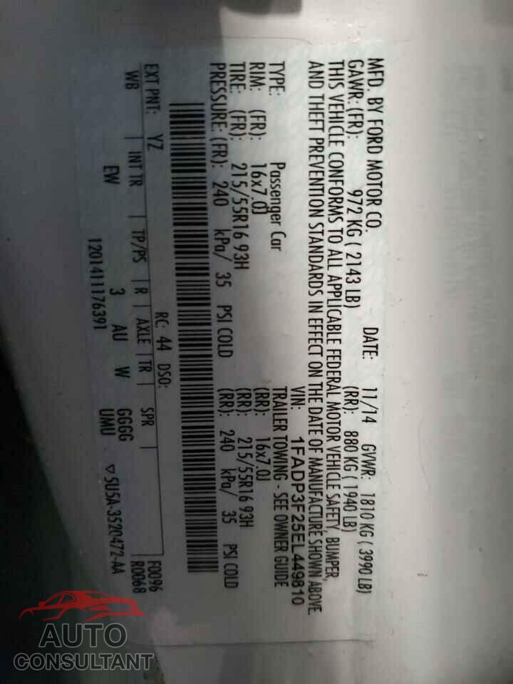 FORD FOCUS 2014 - 1FADP3F25EL449810