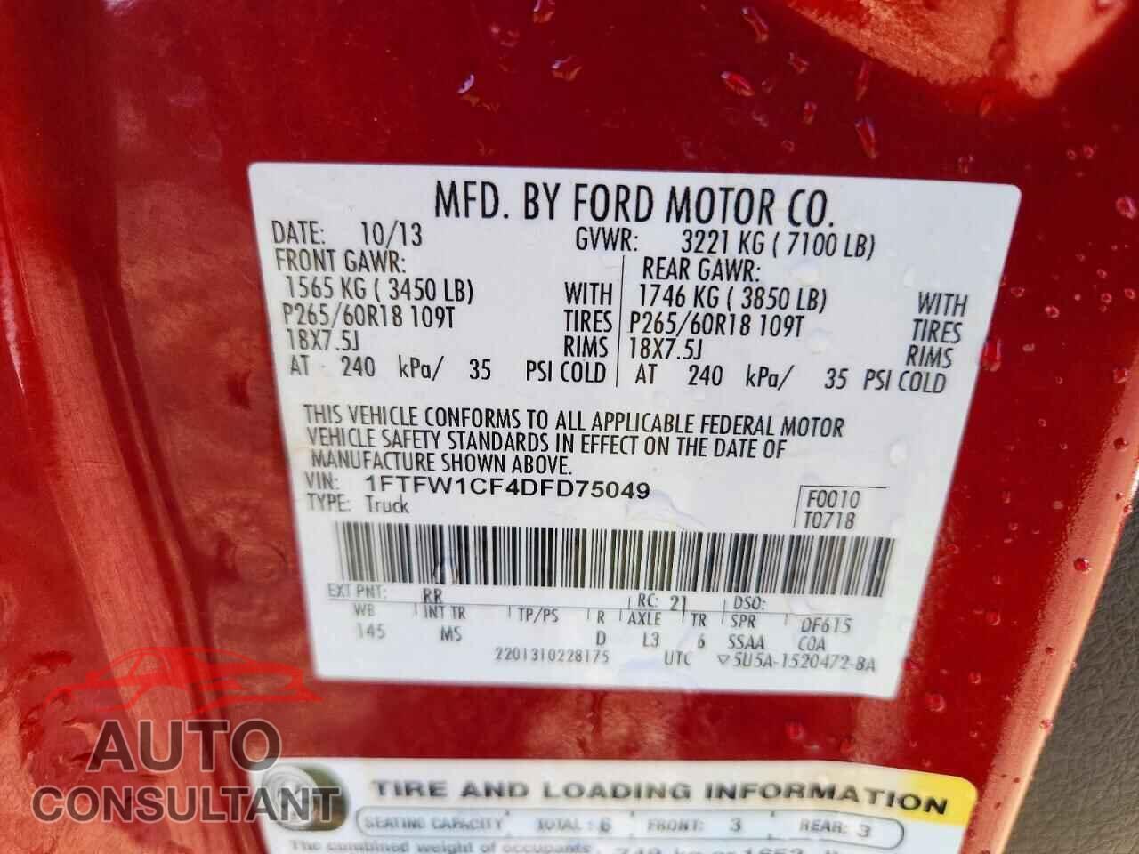 FORD F150 2013 - 1FTFW1CF4DFD75049