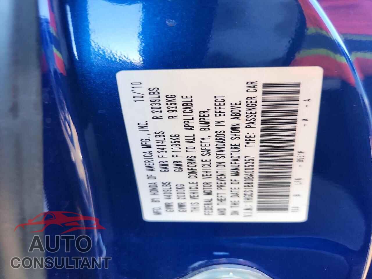 HONDA ACCORD 2011 - 1HGCS1B80BA005357