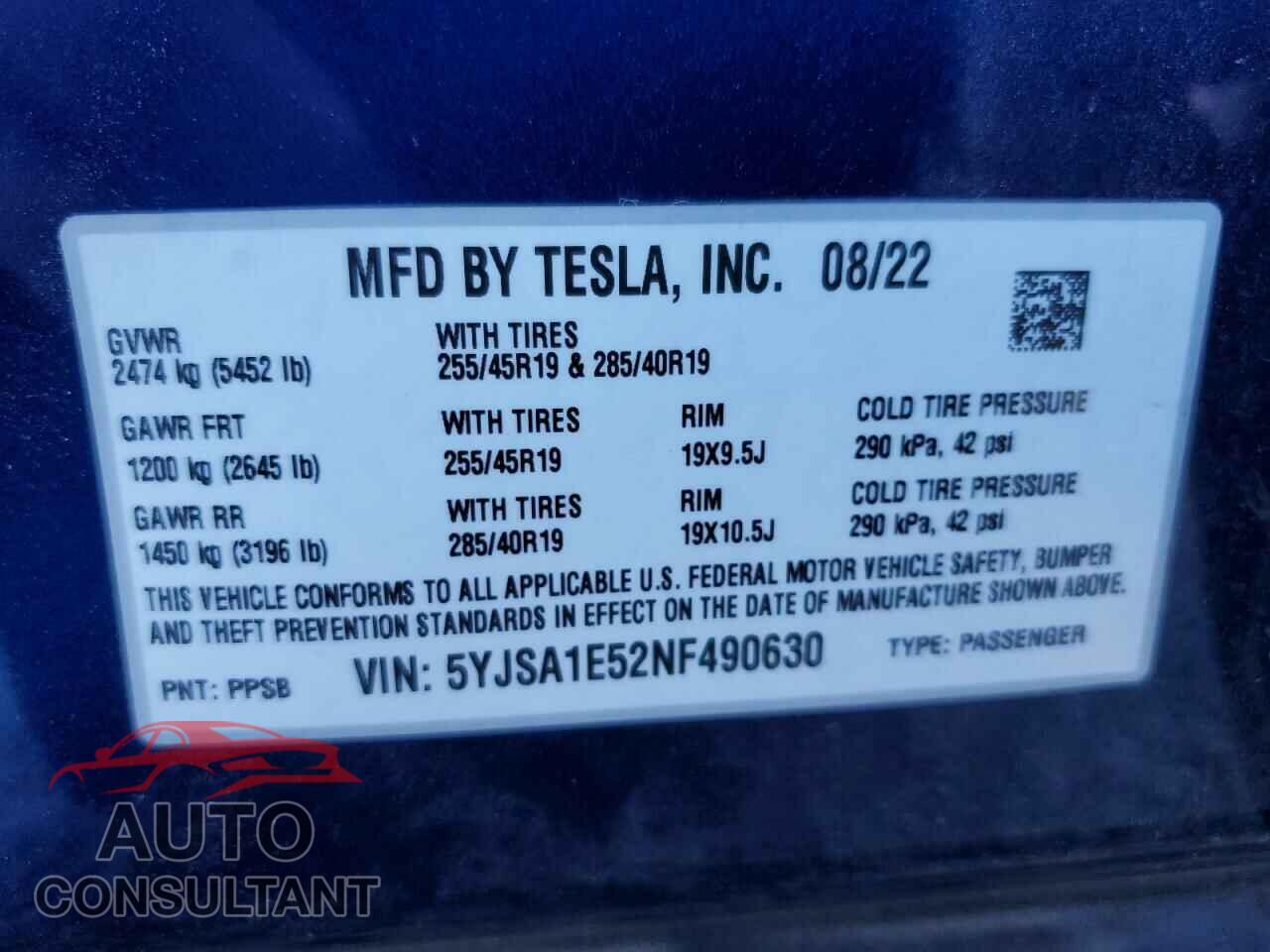 TESLA MODEL S 2022 - 5YJSA1E52NF490630