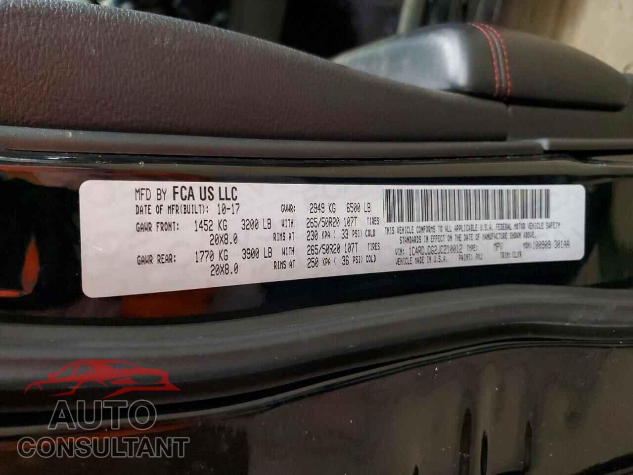 DODGE DURANGO 2018 - 1C4RDJDG2JC210012