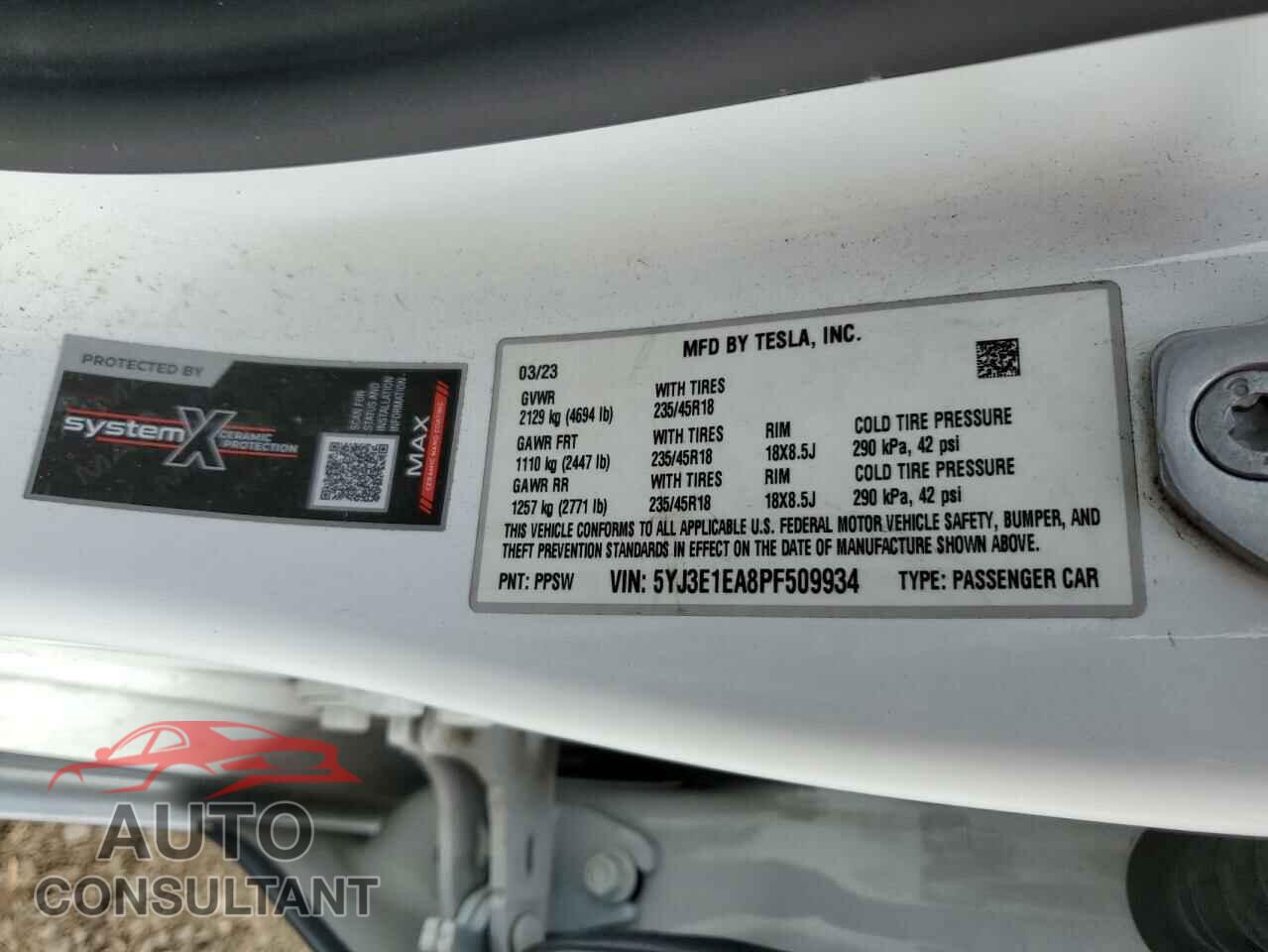 TESLA MODEL 3 2023 - 5YJ3E1EA8PF509934