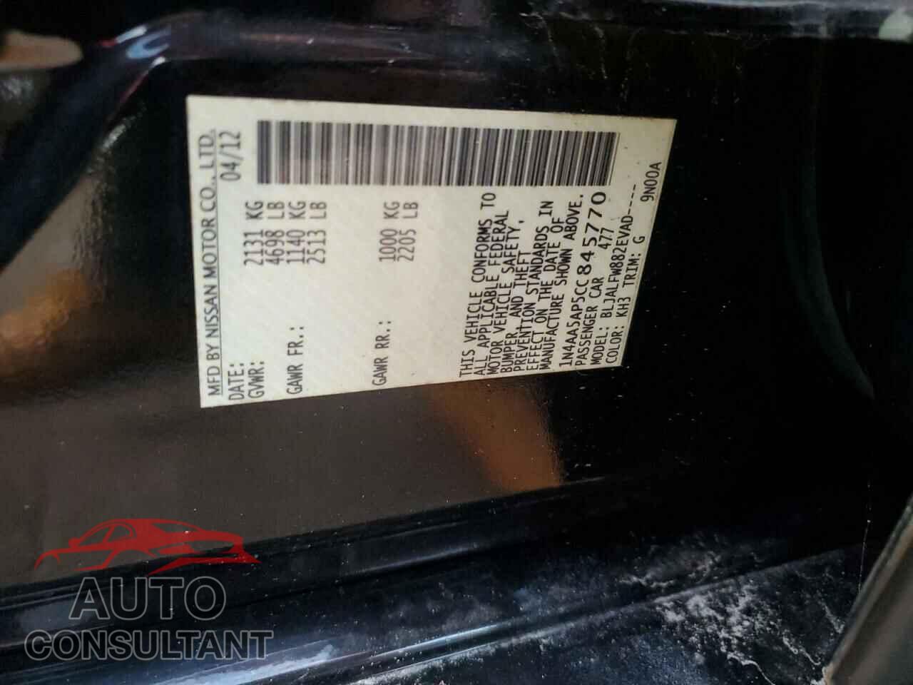 NISSAN MAXIMA 2012 - 1N4AA5AP5CC845770